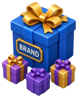 Синяя коробка с надписью BRAND и подарками — игры для брендов