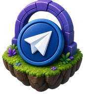 Знак Telegram на парящей игровой платформе